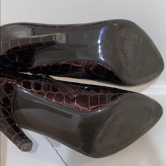 Sam Edelman Brown Patent Crocodile Heeled Booties - Picture 8 of 10